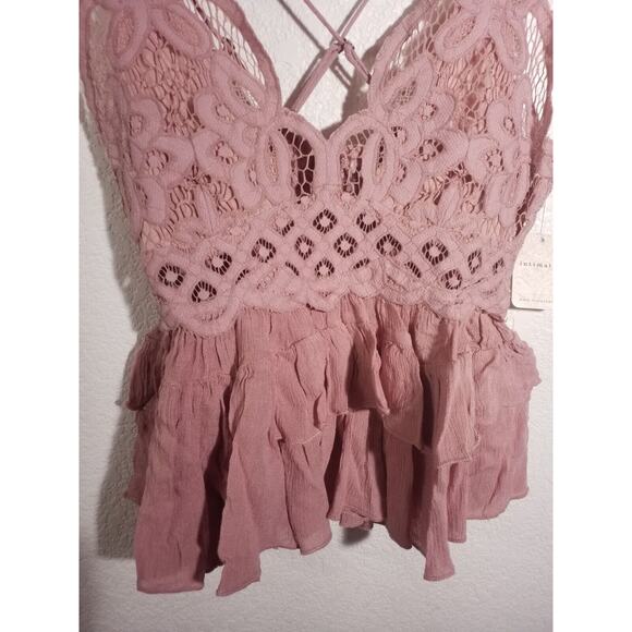 Free People Womens Adella Cami Pink Lace Ruffled Tank Top Pullover Size Small - Picture 2 of 7